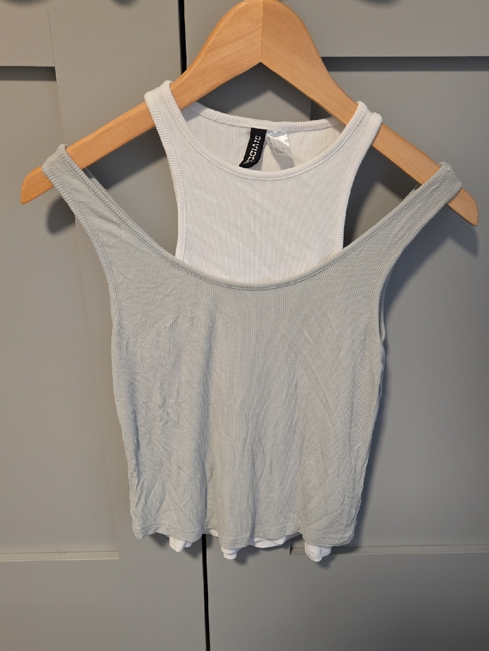 H&M Light Gray Layered Ribbed Tank Top with White Racerback
